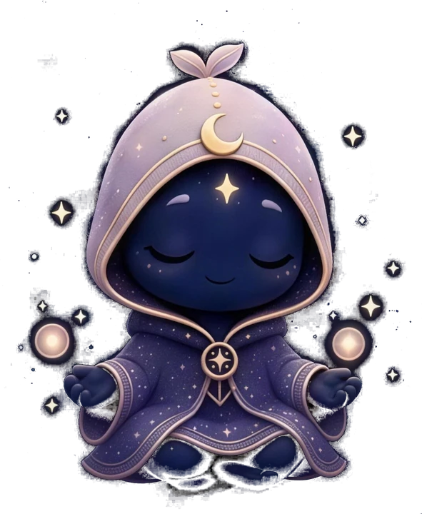 Lumi sitting cross-legged with his eyes closed, a small light floating in each hand.